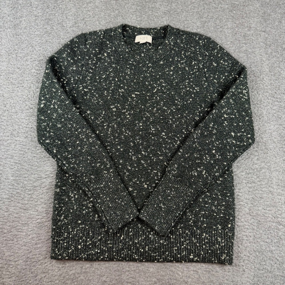 Loft Sweater Women's XS Black White Marled Metallic Knit Crew Neck Pullover